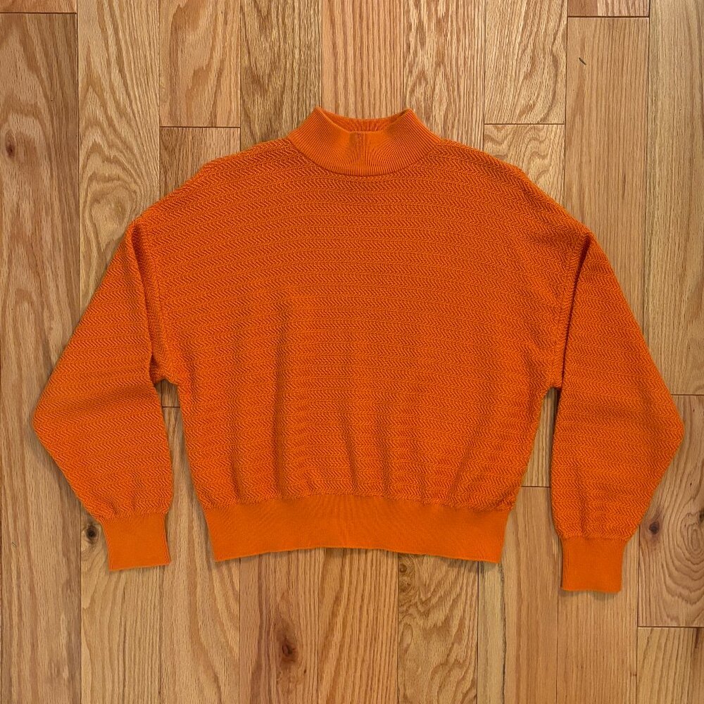 Orange Mock Neck Cotton Sweater | X-Small